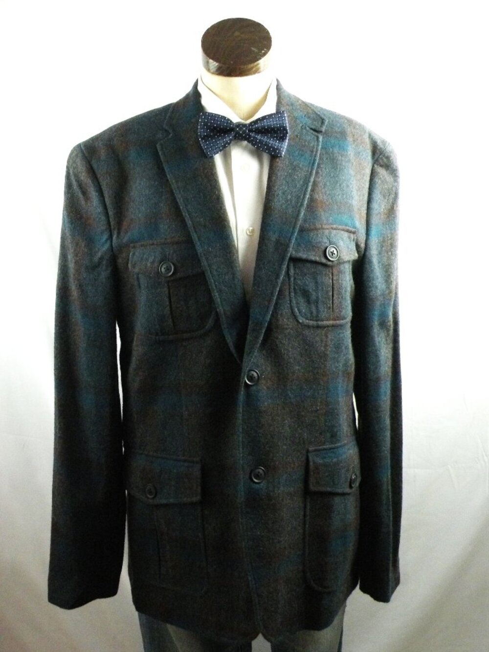 NEW PERRY ELLIS Wool Blend Plaid Fall Winter Slim Fit Blazer Jacket 42R